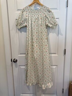 Hill House Cream Floral Maxi Dress with Pink & Green Accents